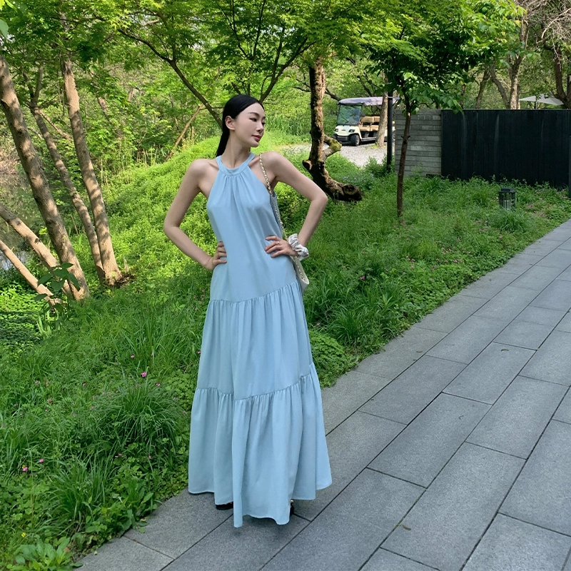 周淼 植物花卉圆领长款无袖连衣裙 女款