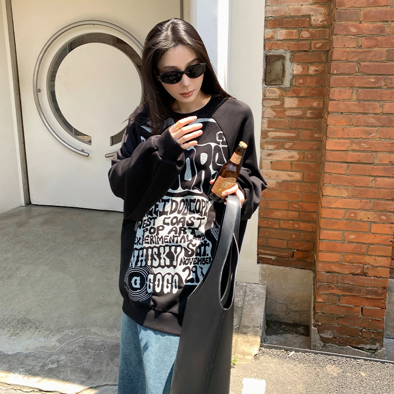 周淼 宽松字母印花套头卫衣 女款 字母印花