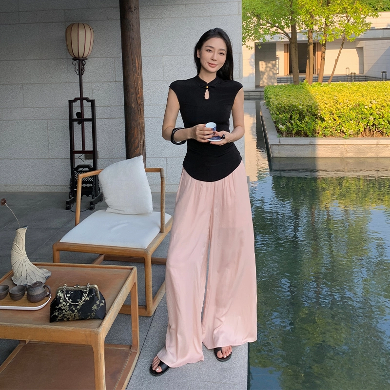 周淼 通勤简约薄款中腰阔腿休闲裤 女款