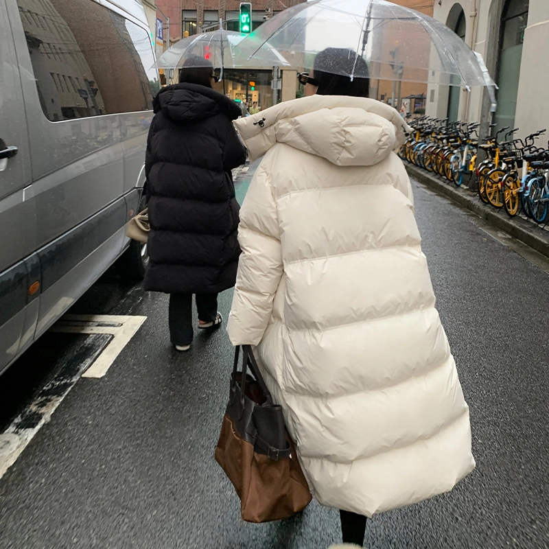 周淼 可拆卸连帽白鸭绒加厚宽松中长款外套羽绒服 女款