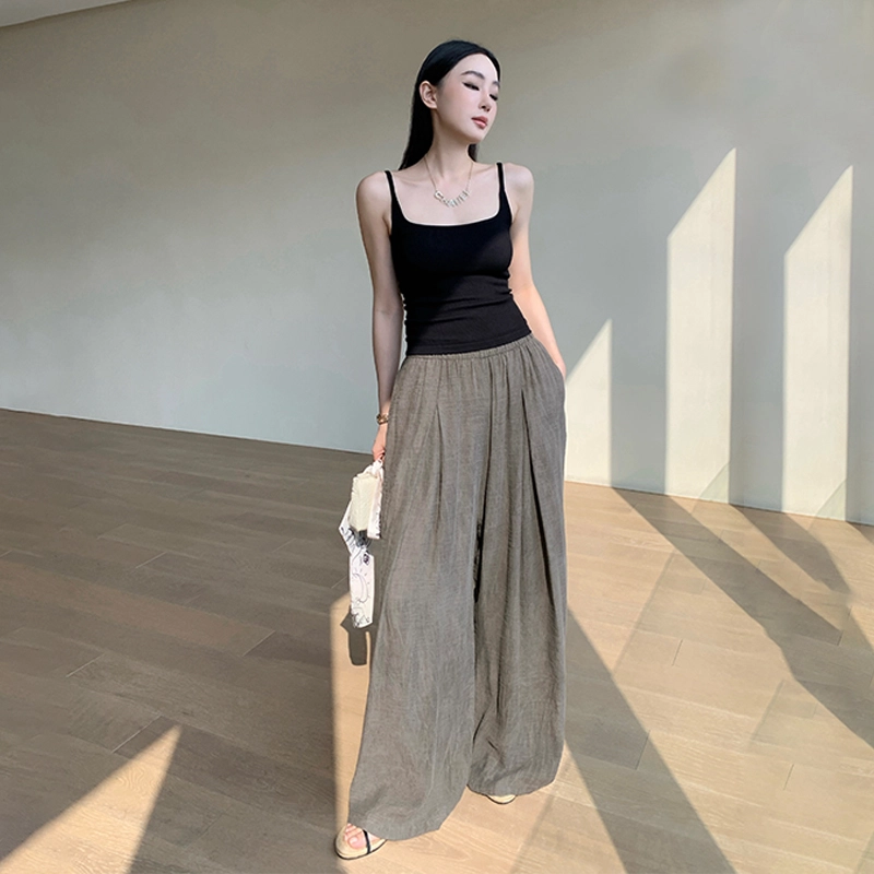 周淼 高腰纯色阔腿休闲裤 女款
