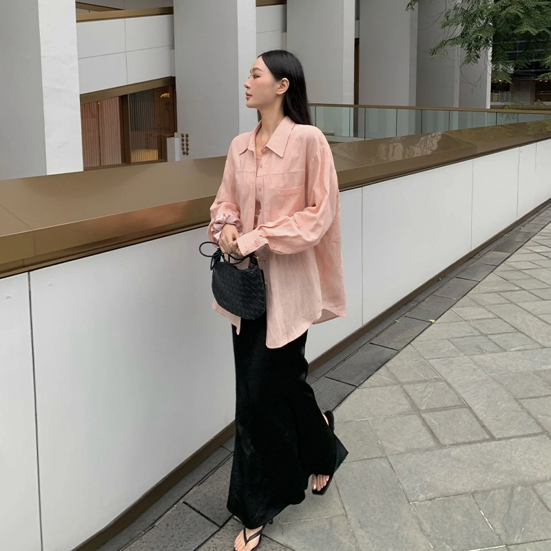 周淼 纯色纽扣长袖衬衫 女款