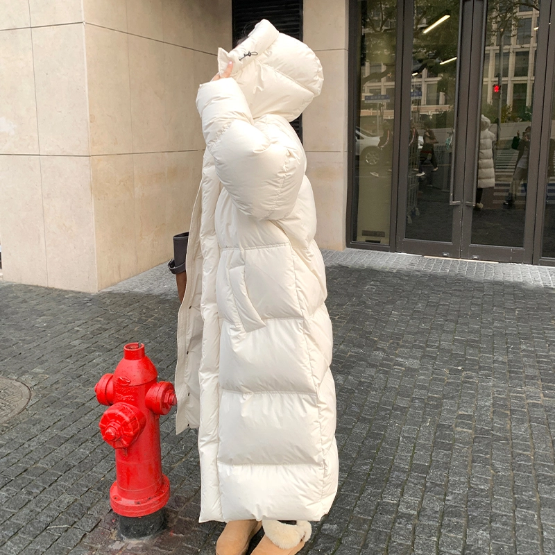 周淼 可拆卸连帽白鸭绒加厚宽松中长款外套羽绒服 女款