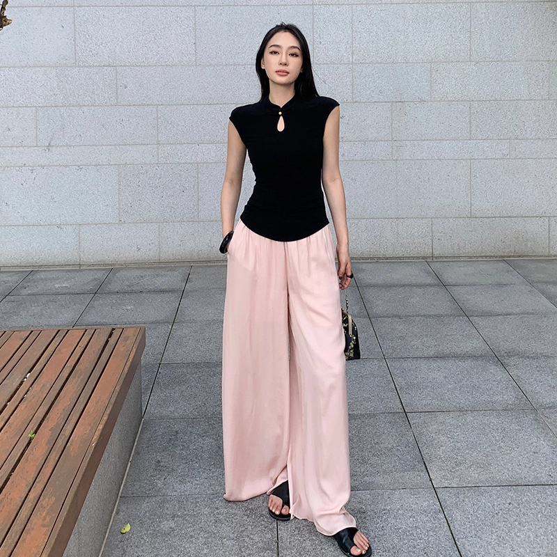 周淼 通勤简约薄款中腰阔腿休闲裤 女款