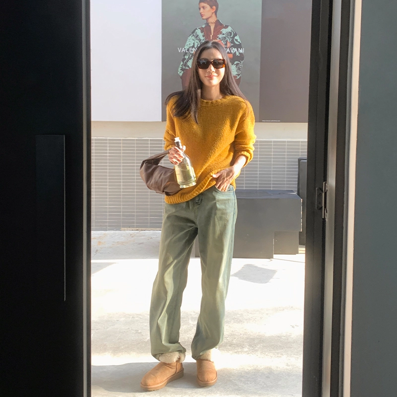 周淼 宽松落肩口罗纹羊毛圈圈纱针织毛衣 女款