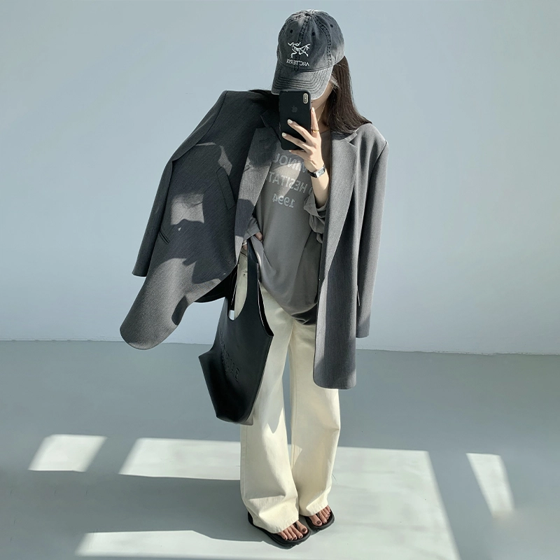 周淼 斜插口袋宽松大廓形斜扣西装外套女设计感休闲西服外套 女款