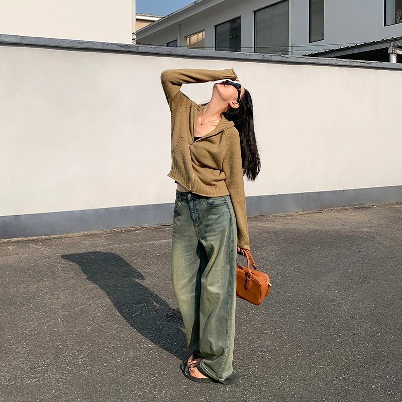 周淼 背后提花撞色字母 拉链修身绵羊毛高领毛衣 女 秋