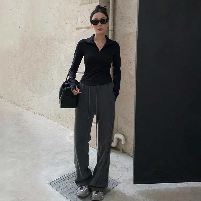 周淼 一体绒软糯直筒宽松阔腿裤 女 秋