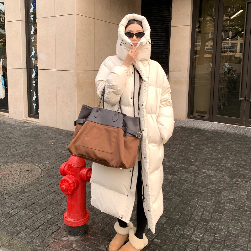 周淼 可拆卸连帽白鸭绒加厚宽松中长款外套羽绒服 女款