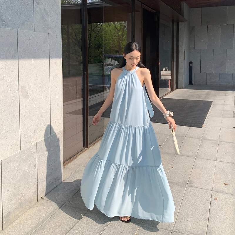 周淼 植物花卉圆领长款无袖连衣裙 女款