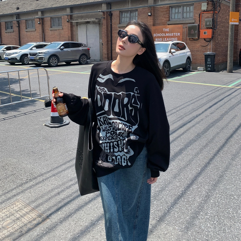 周淼 宽松字母印花套头卫衣 女款 字母印花