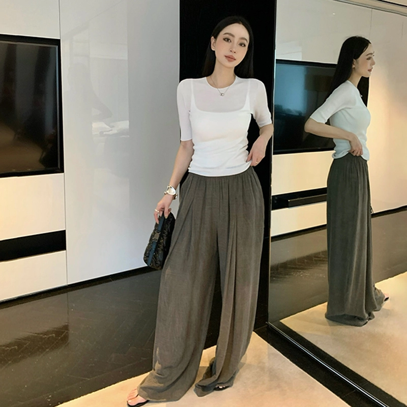 周淼 高腰纯色阔腿休闲裤 女款