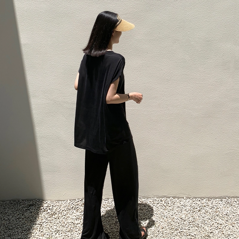 周淼 高腰宽松阔腿纯色简约休闲裤 女款 经典黑