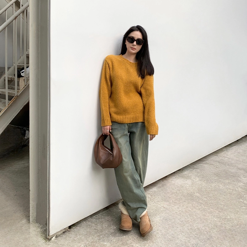 周淼 宽松落肩口罗纹羊毛圈圈纱针织毛衣 女款