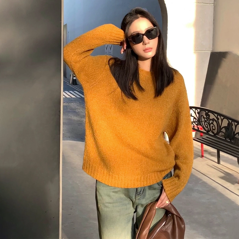 周淼 宽松落肩口罗纹羊毛圈圈纱针织毛衣 女款