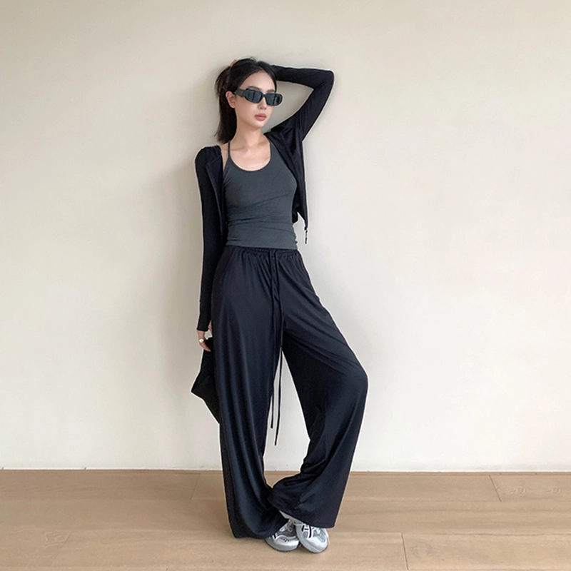 周淼 纯色简约松紧休闲裤 女款 经典黑