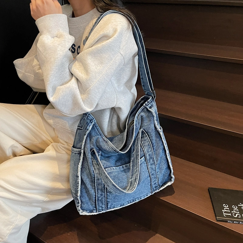 笛贝嘉 复古简约纯色轻便 牛仔布 托特包斜挎单肩包 女款 多色