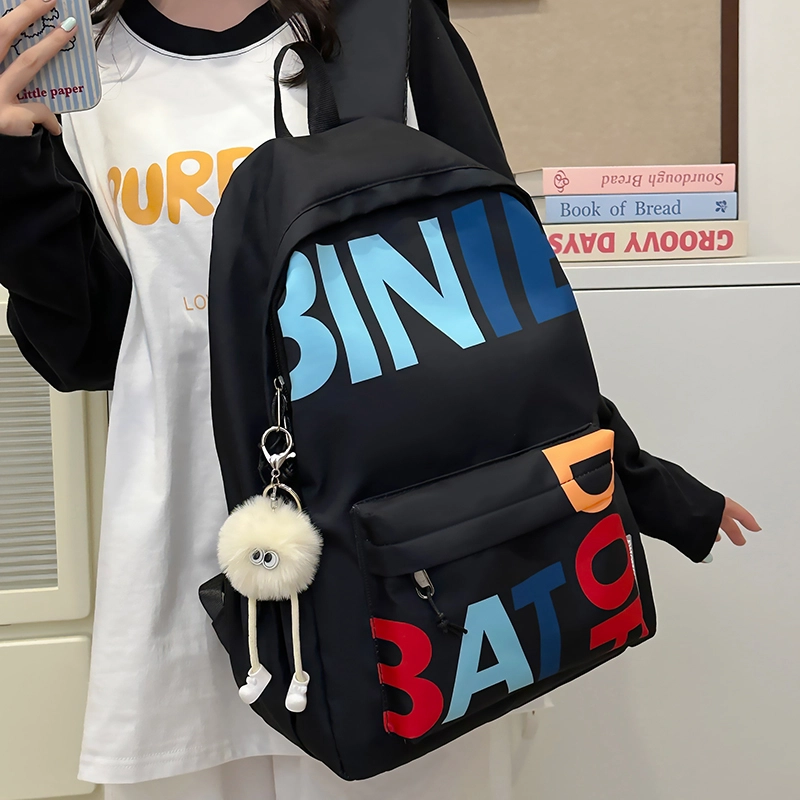 笛贝嘉 韩版小众字母印花个性学生百搭休闲背包 尼龙布 双肩包 大号 男女同款情侣款 多色