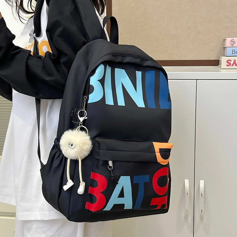 笛贝嘉 韩版小众字母印花个性学生百搭休闲背包 尼龙布 双肩包 大号 男女同款情侣款 多色