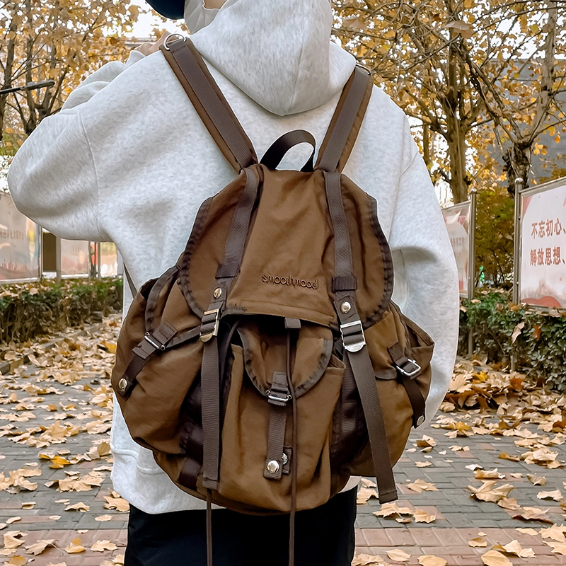 笛贝嘉 日系休闲潮牌复古轻便防水大学生书包 尼龙 双肩包 常规 男女同款情侣款 多色