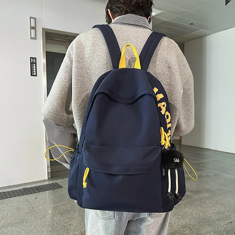 笛贝嘉 韩版字母大容量休闲初中高中生书包时尚简约大学生 尼龙 双肩包 大号 男女同款情侣款 多色
