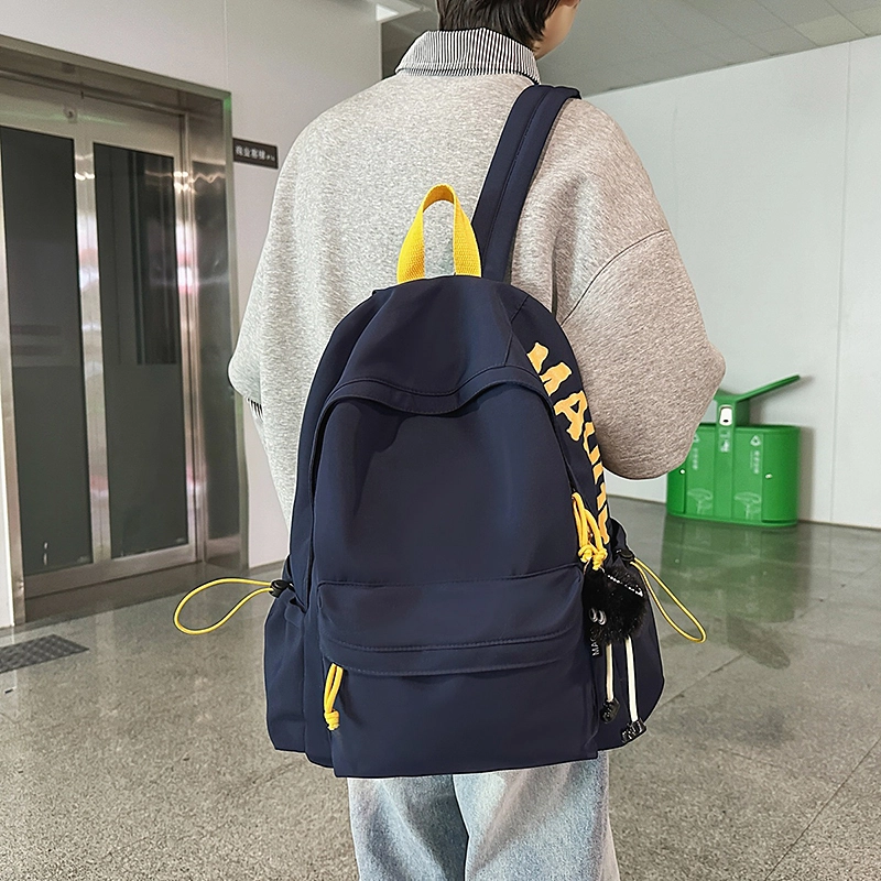 笛贝嘉 韩版字母大容量休闲初中高中生书包时尚简约大学生 尼龙 双肩包 大号 男女同款情侣款 多色