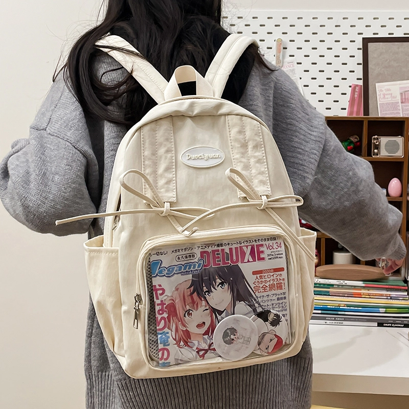 笛贝嘉 清新蝴蝶结透明学生书包 尼龙 双肩包 常规 女款 多色