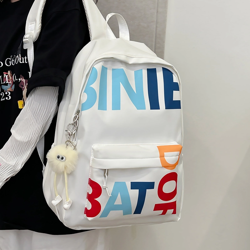 笛贝嘉 韩版小众字母印花个性学生百搭休闲背包 尼龙布 双肩包 大号 男女同款情侣款 多色