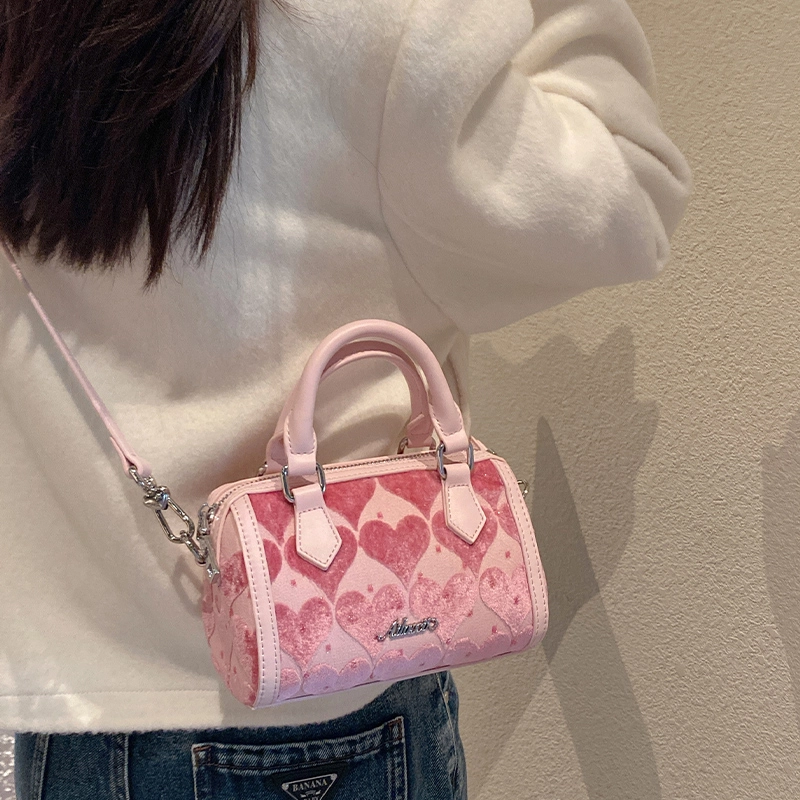 爱路喜 爱心 织物丝绒 手提斜挎包 常规 女款 蜜桃粉