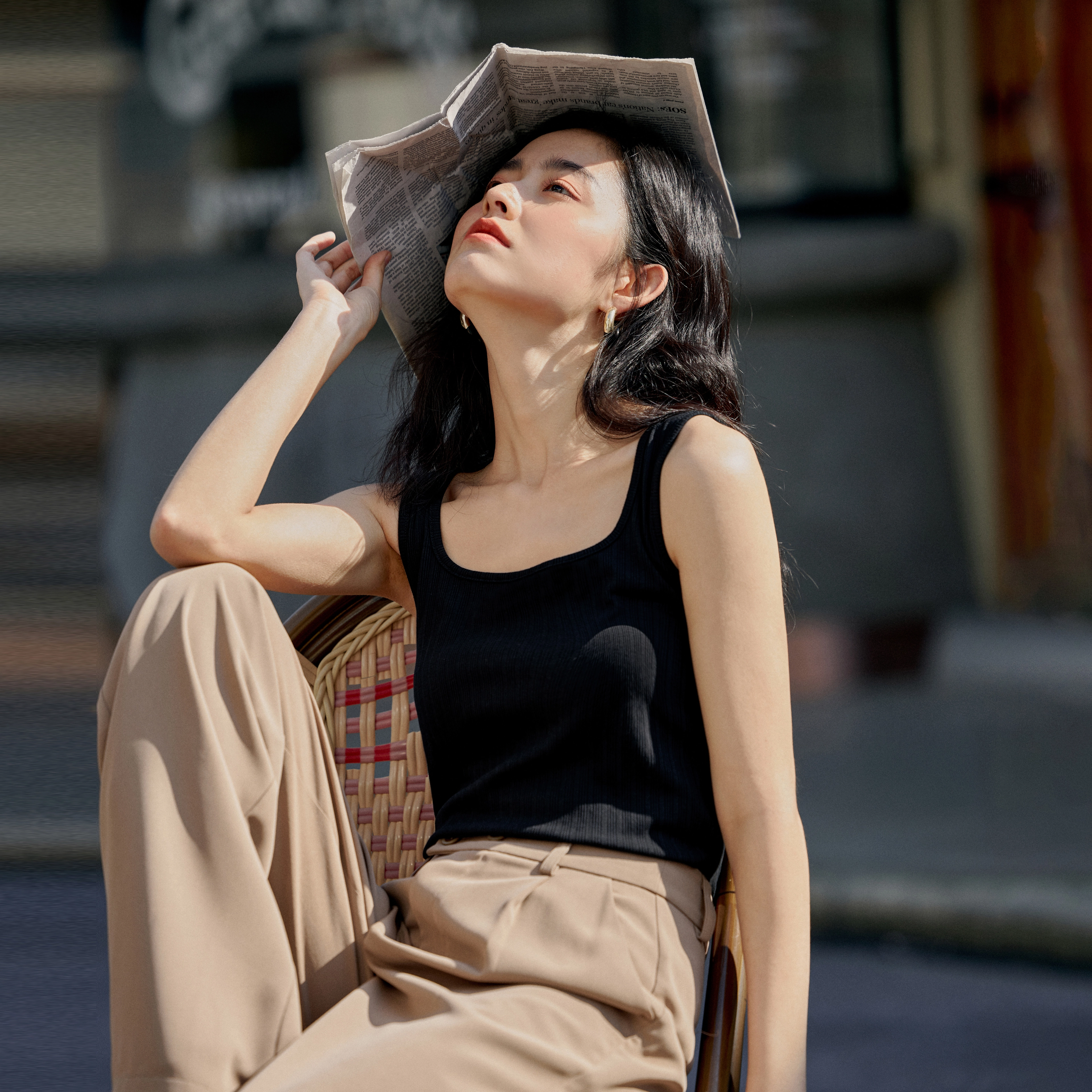 茵曼 纯色方领无袖吊带背心 女款