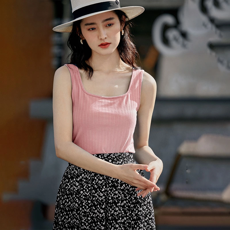 茵曼 纯色方领无袖吊带背心 女款