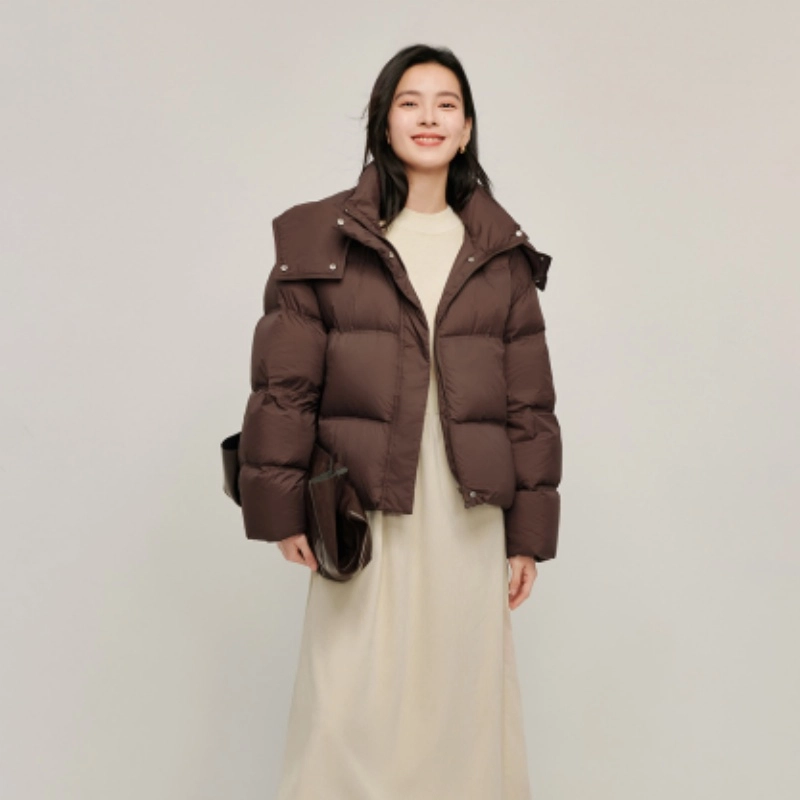 茵曼 休闲简约连帽面包羽绒服 女款