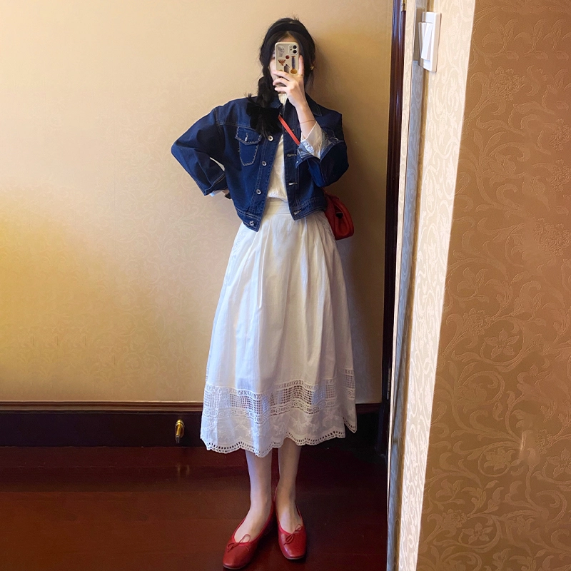 茵曼 【含礼盒装】复古百搭复古百搭牛仔纯色翻领短款外套 女款 小个子