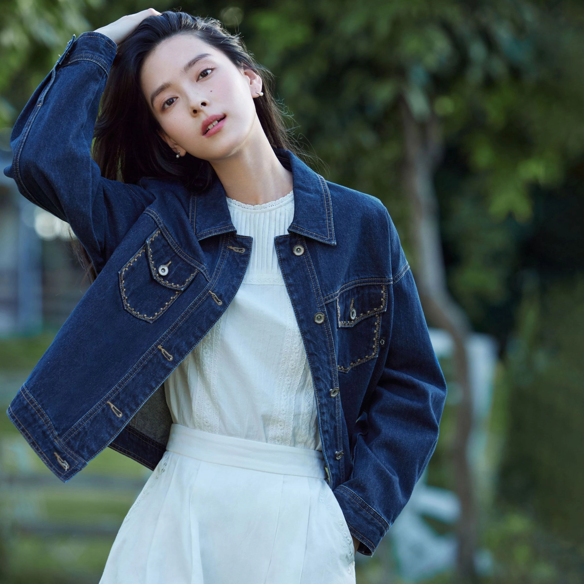 茵曼 【含礼盒装】复古百搭复古百搭牛仔纯色翻领短款外套 女款 小个子