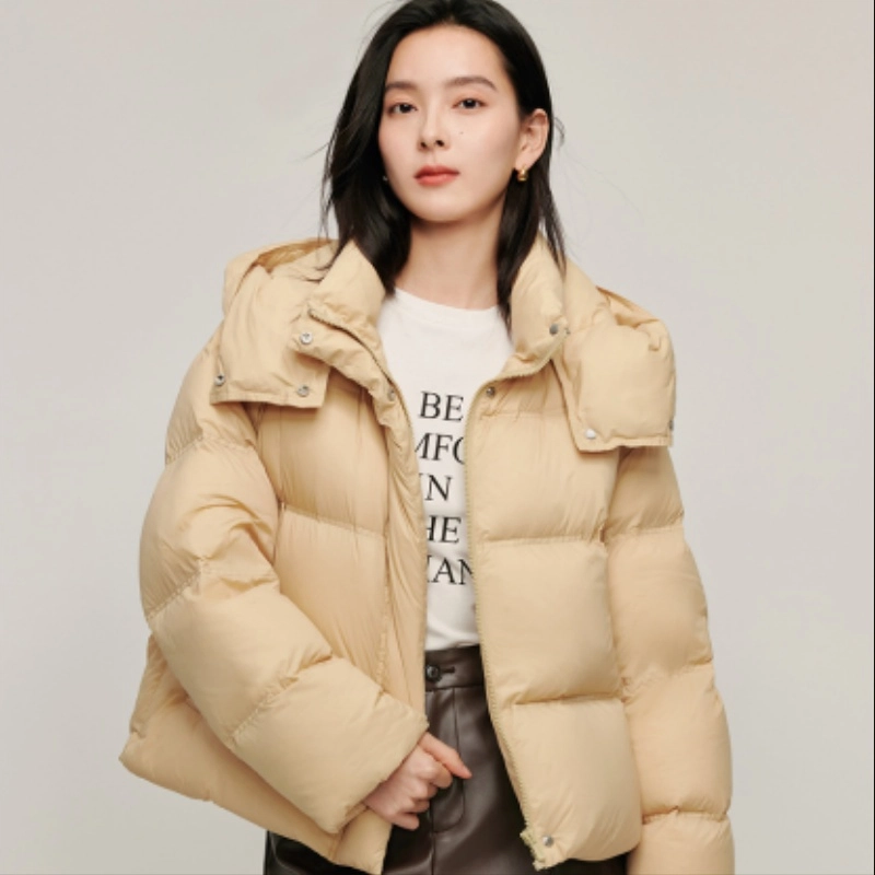 茵曼 休闲简约连帽面包羽绒服 女款