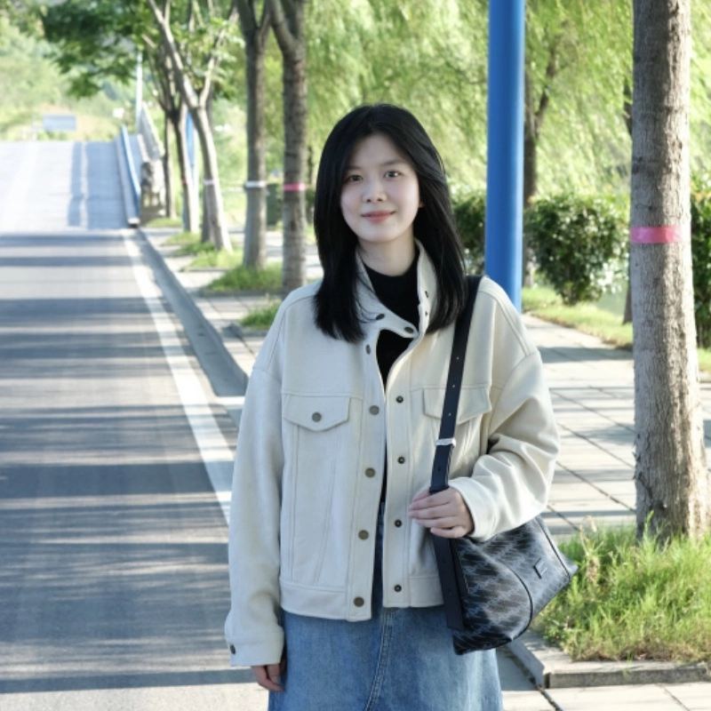茵曼 麂皮绒休闲户外立领单排扣复古长袖夹克外套 女款 礼盒装