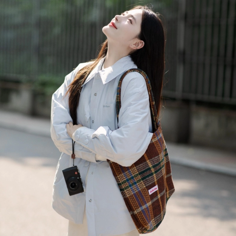 茵曼 休闲衬衫式外套时尚户外防泼水保暖白鸭绒羽绒服 男女同款