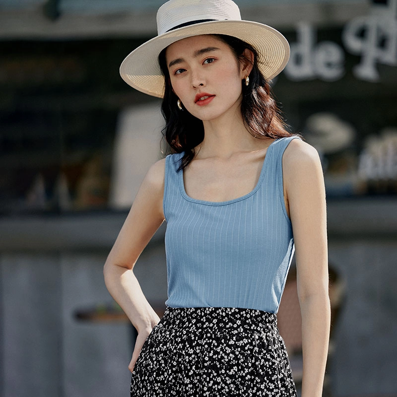 茵曼 纯色方领无袖吊带背心 女款