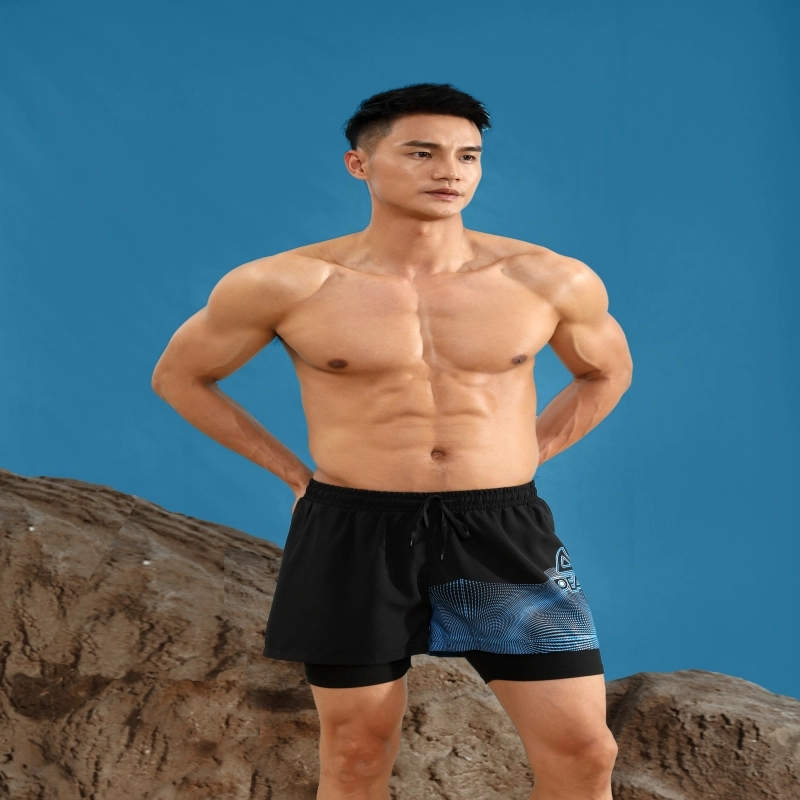 匹克 双层防尴尬泳裤 速干透气宽松平角五分泳装 男款 多色