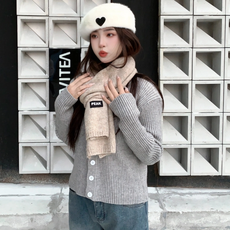 匹克 纯色防寒保暖 小众设计 绒线围巾 男女同款情侣款 灰色 米色