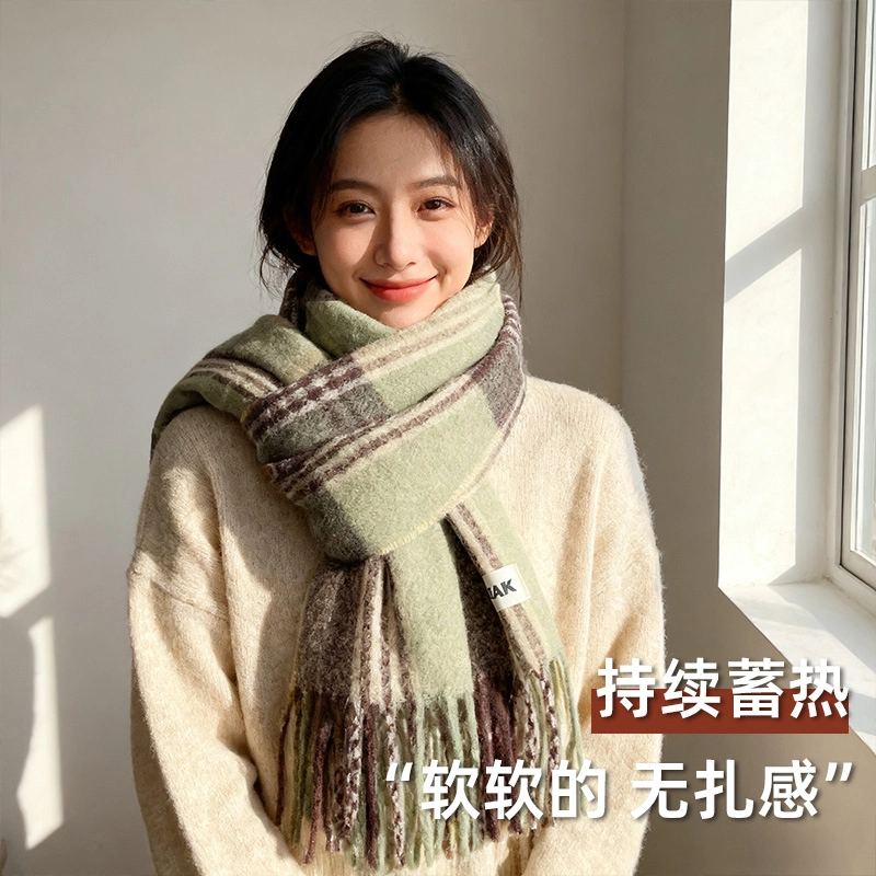 匹克 【礼盒可选】小清新显气质加厚防寒保暖百搭格纹设计文艺范柔软亲肤 聚酯纤维 绒线围巾 男女同款情侣款 多色
