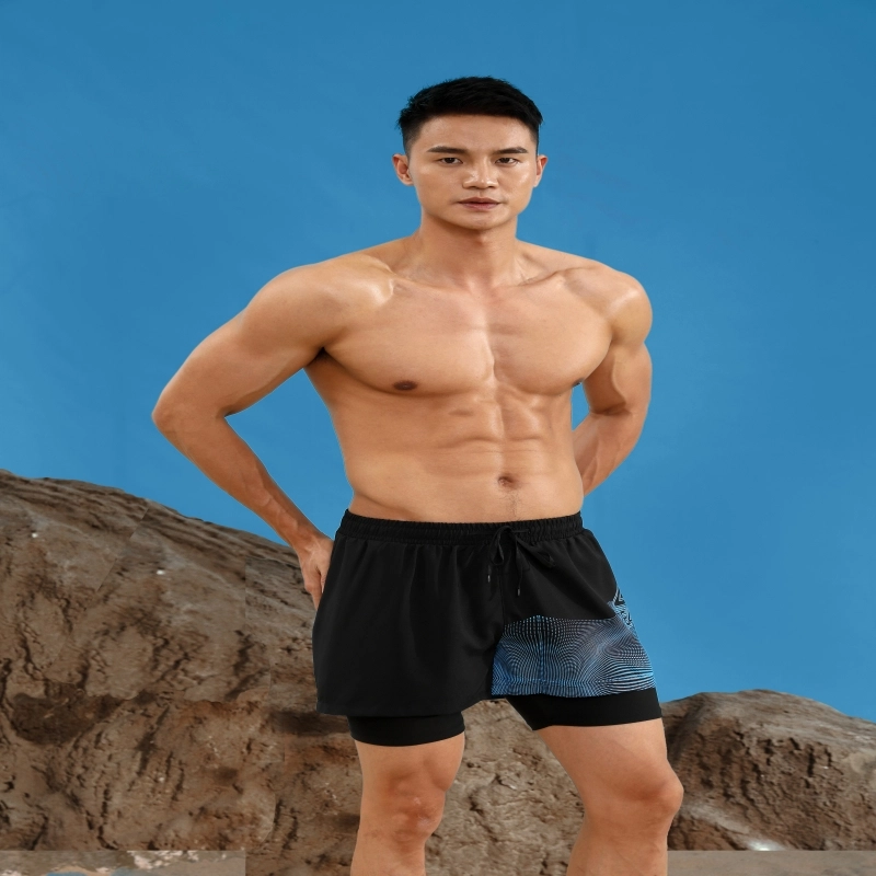 匹克 双层防尴尬泳裤 速干透气宽松平角五分泳装 男款 多色