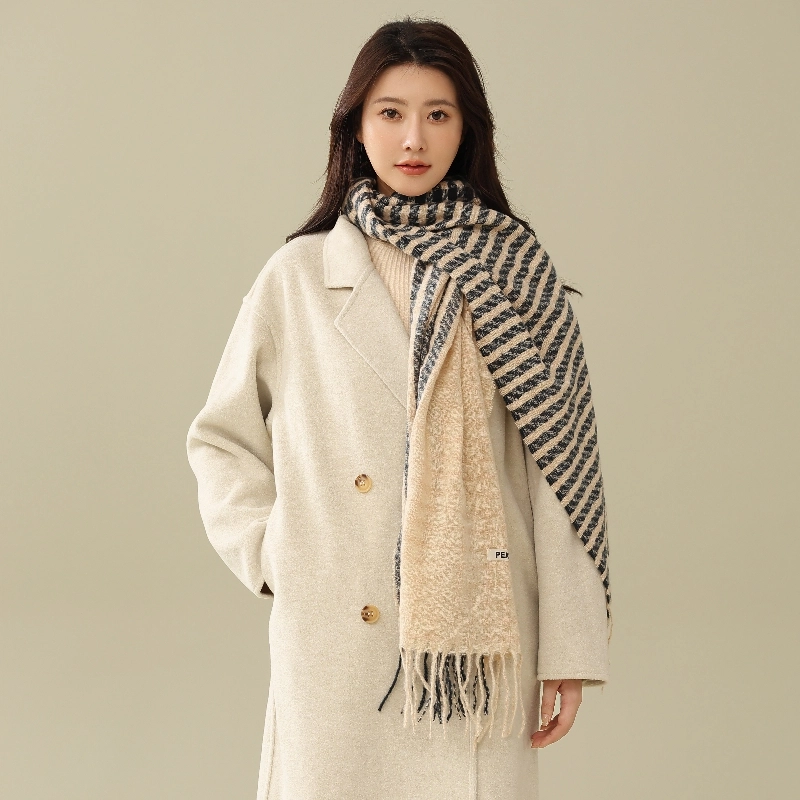 匹克 文艺保暖甜美流苏格纹 绒线围巾 女款 黑色