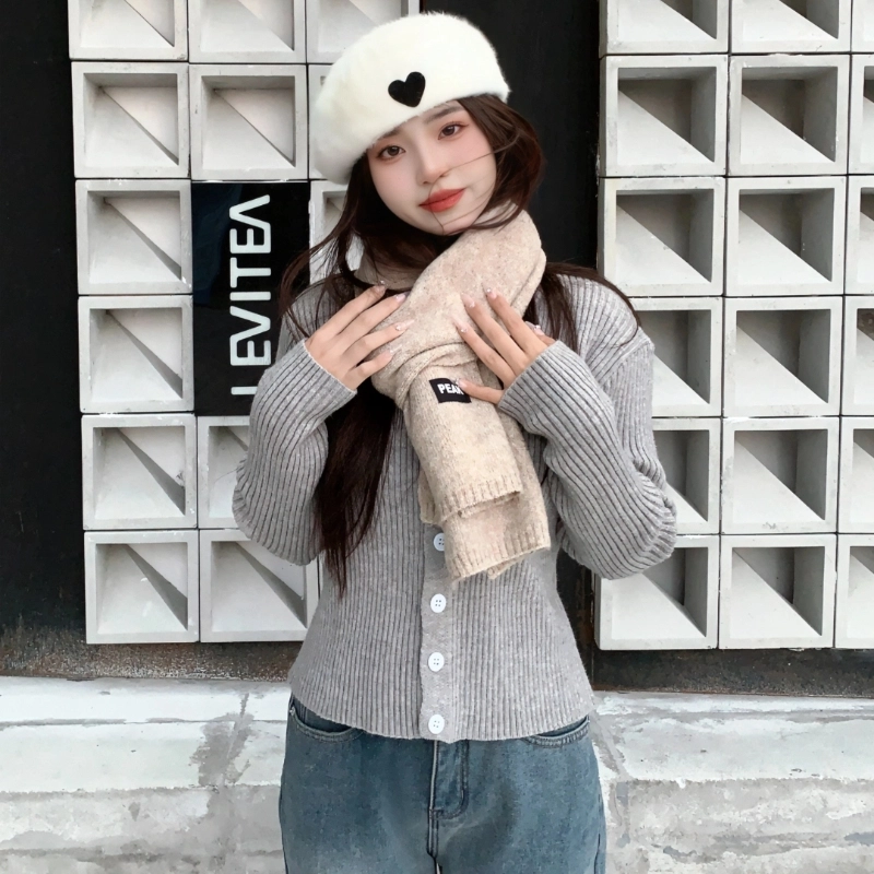匹克 纯色防寒保暖 小众设计 绒线围巾 男女同款情侣款 灰色 米色