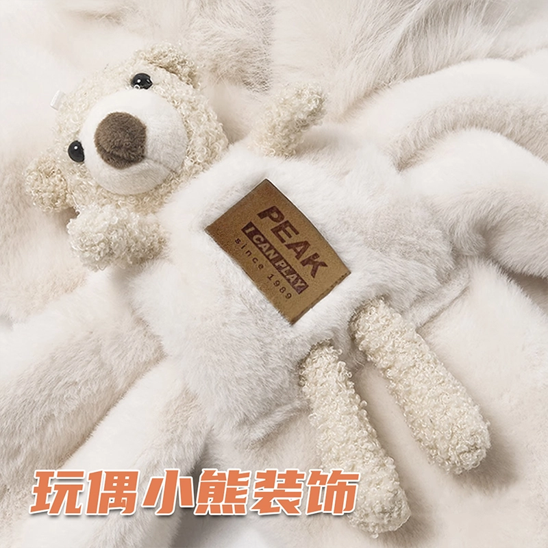 匹克 秋冬可爱卡通小熊亲肤毛绒加厚加绒保暖骑车防寒 聚酯纤维 斗篷帽 男女同款情侣款