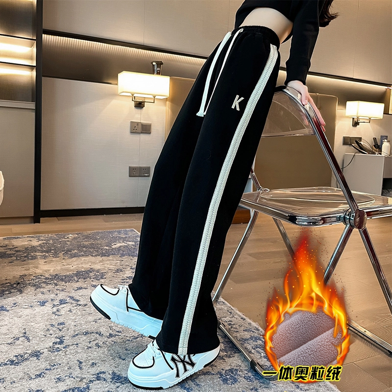 木木屋 时尚柔软亲肤洋气百搭轻盈透气长裤 黑色 青少年