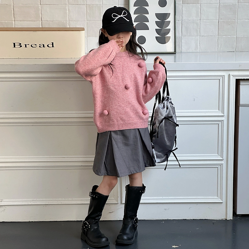 木木屋 舒适圆领落肩毛衣 粉色 青少年