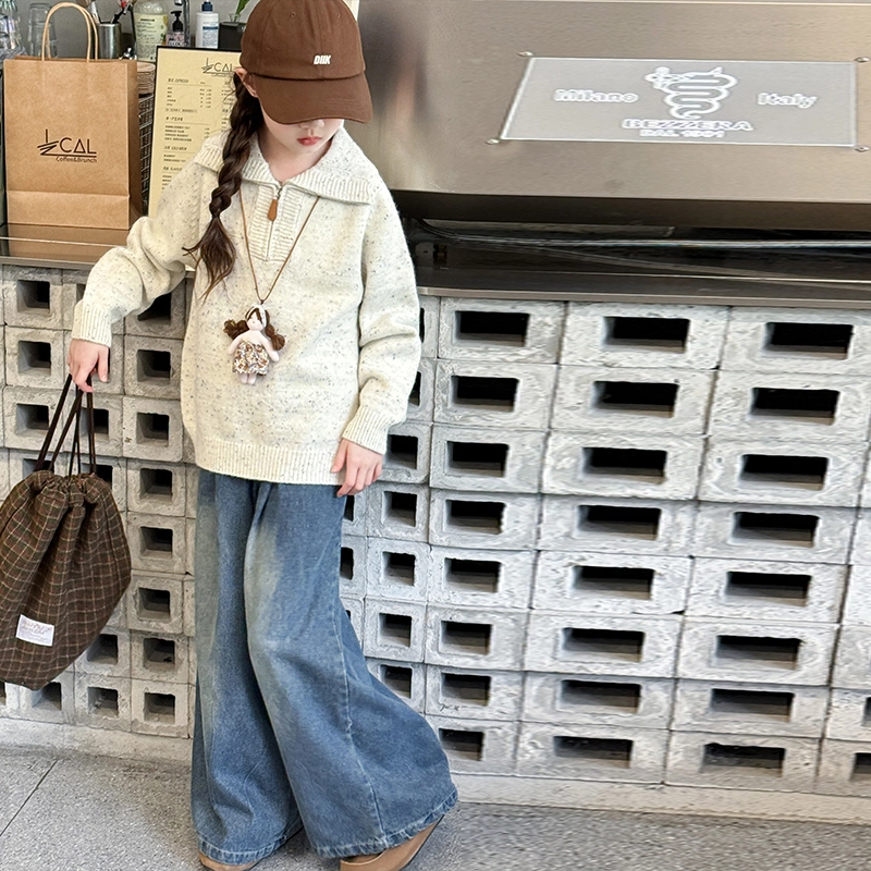 木木屋 舒适翻领亲肤毛衣 米色 青少年