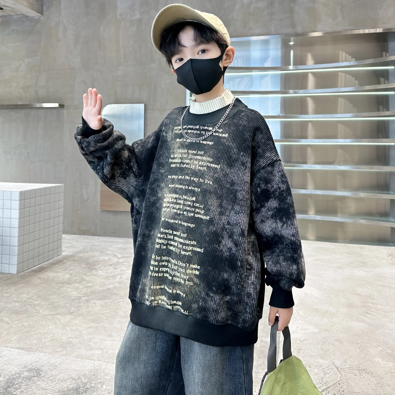 木木屋 圆领字母加绒长袖卫衣 黑色 青少年