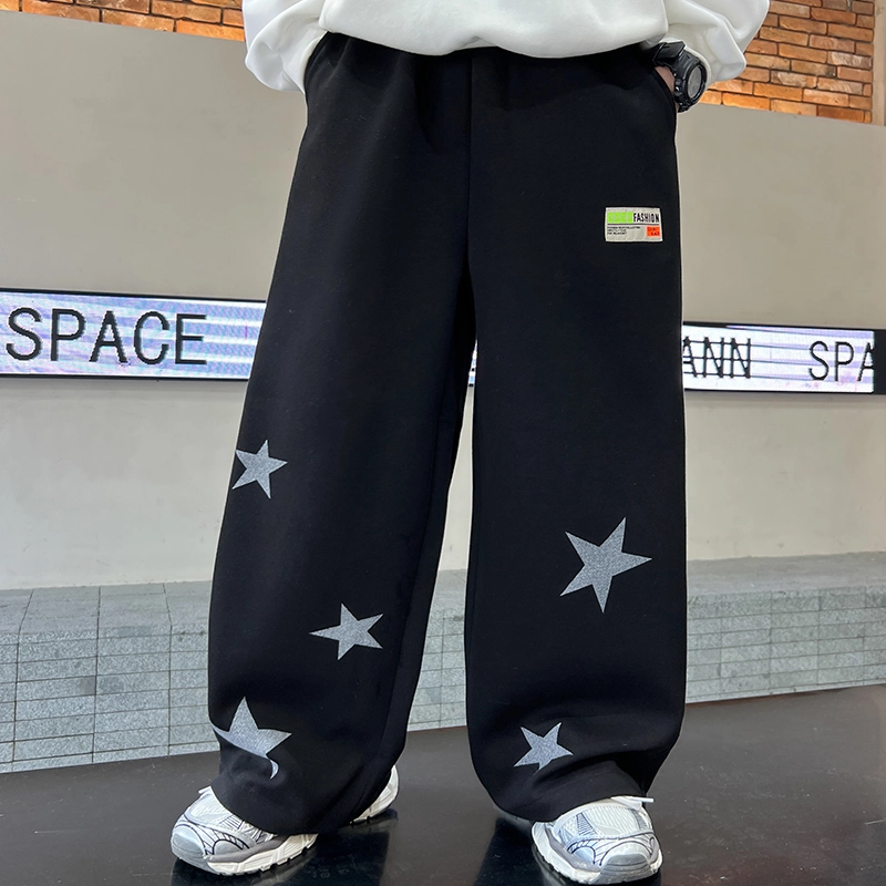 木木屋 松紧腰洋气简约星星牛仔长裤 青少年